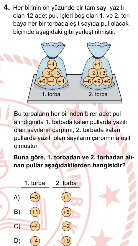 7. Sınıf Matematik 2024 İOKBS Bursluluk Sınavı 4. Soru görseli