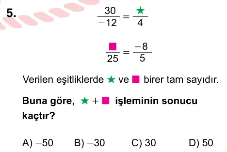 7. Sınıf Matematik 2024 İOKBS Bursluluk Sınavı 5. Soru görseli