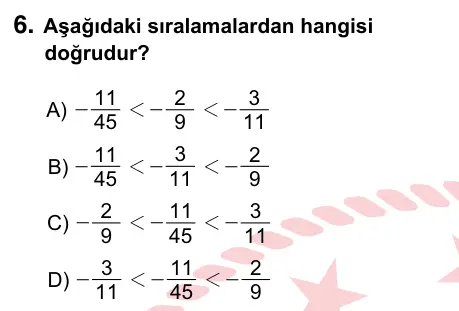 7. Sınıf Matematik 2024 İOKBS Bursluluk Sınavı 6. Soru görseli