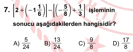 7. Sınıf Matematik 2024 İOKBS Bursluluk Sınavı 7. Soru görseli