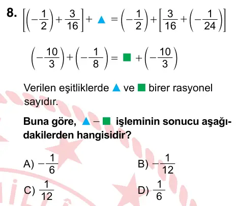 7. Sınıf Matematik 2024 İOKBS Bursluluk Sınavı 8. Soru görseli