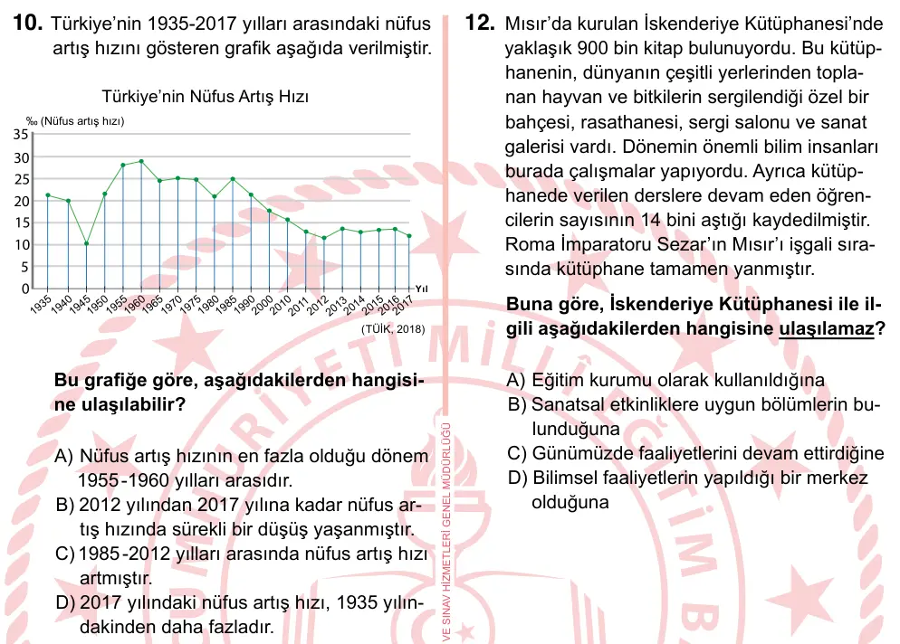 7. Sınıf Sosyal Bilgiler 2024 İOKBS Bursluluk Sınavı 10. Soru görseli
