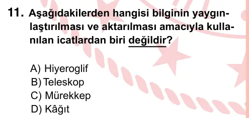 7. Sınıf Sosyal Bilgiler 2024 İOKBS Bursluluk Sınavı 11. Soru görseli