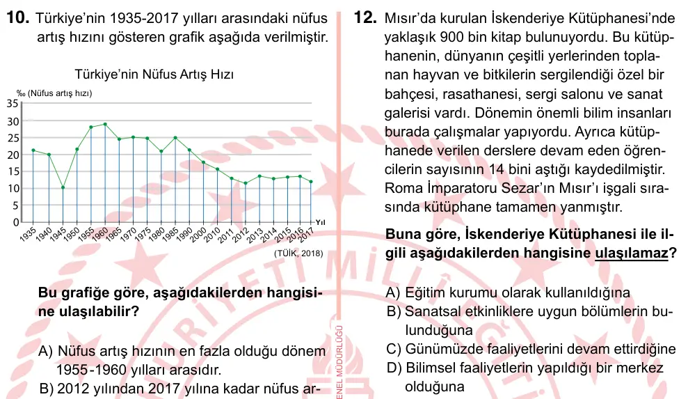7. Sınıf Sosyal Bilgiler 2024 İOKBS Bursluluk Sınavı 12. Soru görseli