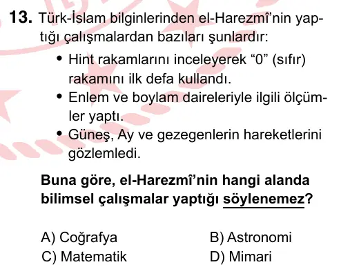 7. Sınıf Sosyal Bilgiler 2024 İOKBS Bursluluk Sınavı 13. Soru görseli