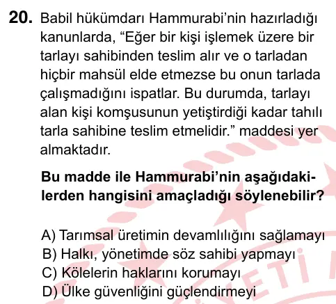 7. Sınıf Sosyal Bilgiler 2024 İOKBS Bursluluk Sınavı 20. Soru görseli (2/4)