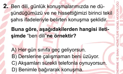 7. Sınıf Sosyal Bilgiler 2024 İOKBS Bursluluk Sınavı 2. Soru görseli