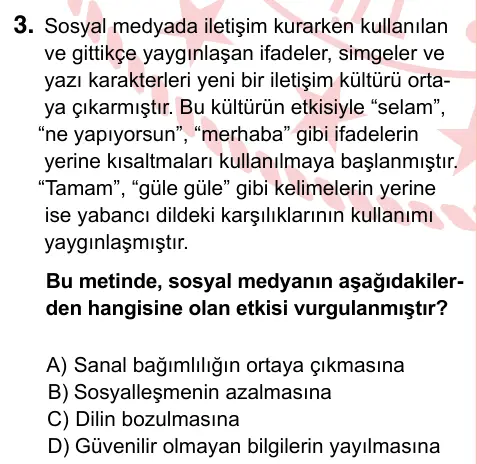 7. Sınıf Sosyal Bilgiler 2024 İOKBS Bursluluk Sınavı 3. Soru görseli
