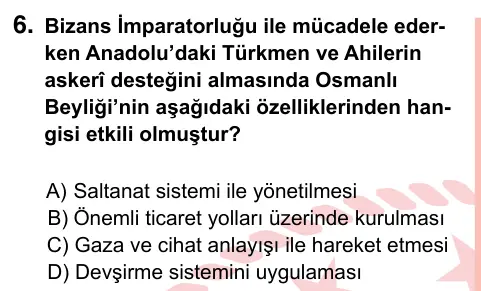 7. Sınıf Sosyal Bilgiler 2024 İOKBS Bursluluk Sınavı 6. Soru görseli