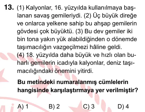 7. Sınıf Türkçe 2024 İOKBS Bursluluk Sınavı 13. Soru görseli