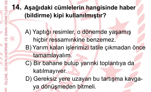 7. Sınıf Türkçe 2024 İOKBS Bursluluk Sınavı 14. Soru görseli