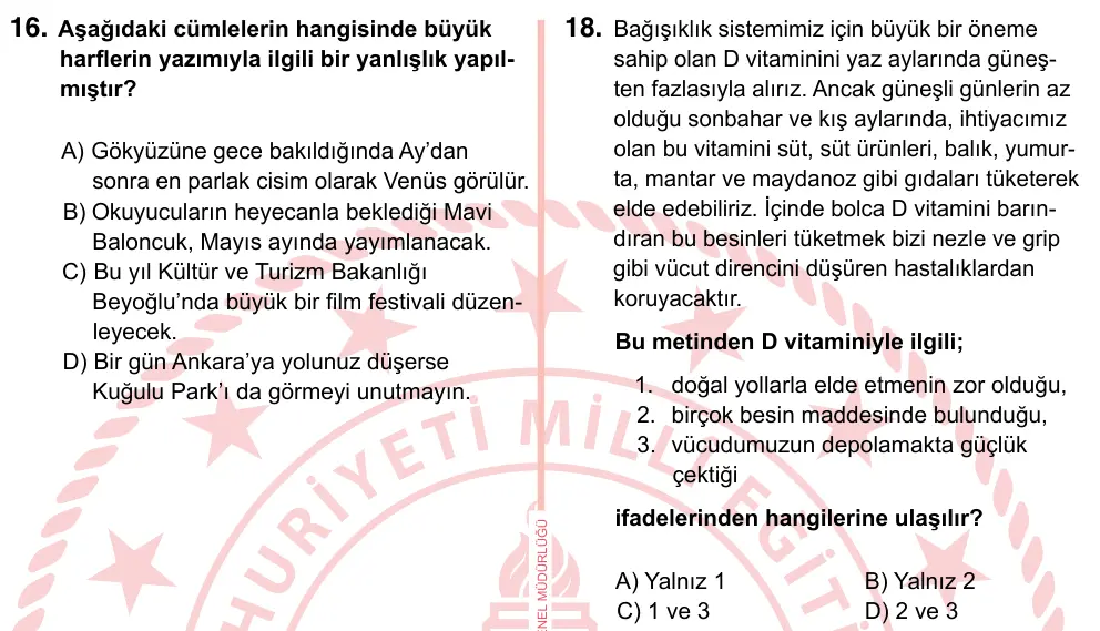 7. Sınıf Türkçe 2024 İOKBS Bursluluk Sınavı 18. Soru görseli
