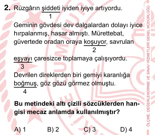 7. Sınıf Türkçe 2024 İOKBS Bursluluk Sınavı 2. Soru görseli
