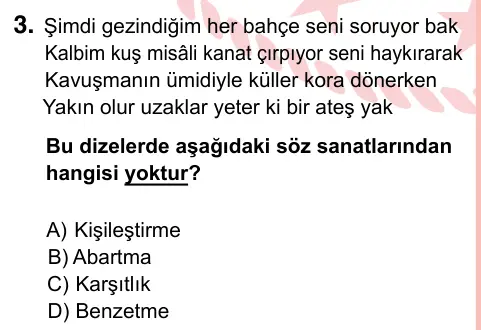 7. Sınıf Türkçe 2024 İOKBS Bursluluk Sınavı 3. Soru görseli
