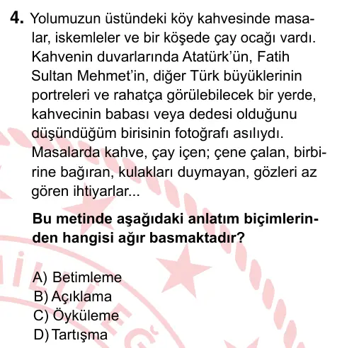 7. Sınıf Türkçe 2024 İOKBS Bursluluk Sınavı 4. Soru görseli