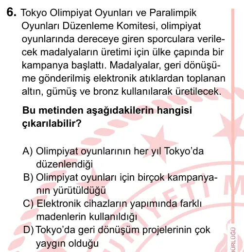 7. Sınıf Türkçe 2024 İOKBS Bursluluk Sınavı 6. Soru görseli