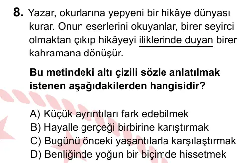7. Sınıf Türkçe 2024 İOKBS Bursluluk Sınavı 8. Soru görseli