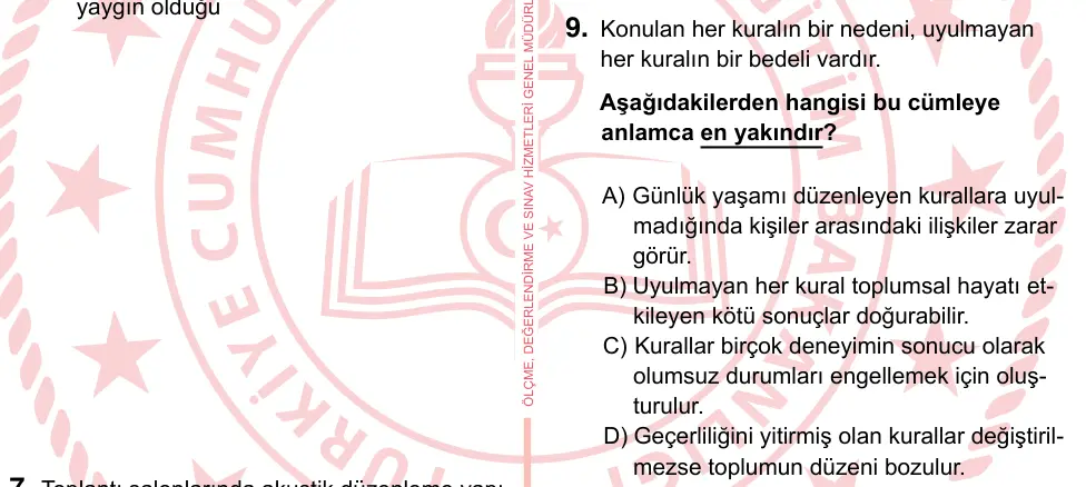 7. Sınıf Türkçe 2024 İOKBS Bursluluk Sınavı 9. Soru görseli