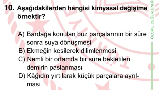 8. Sınıf ve Hazırlık Fen Bilimleri 2024 İOKBS Bursluluk Sınavı 10. Soru görseli