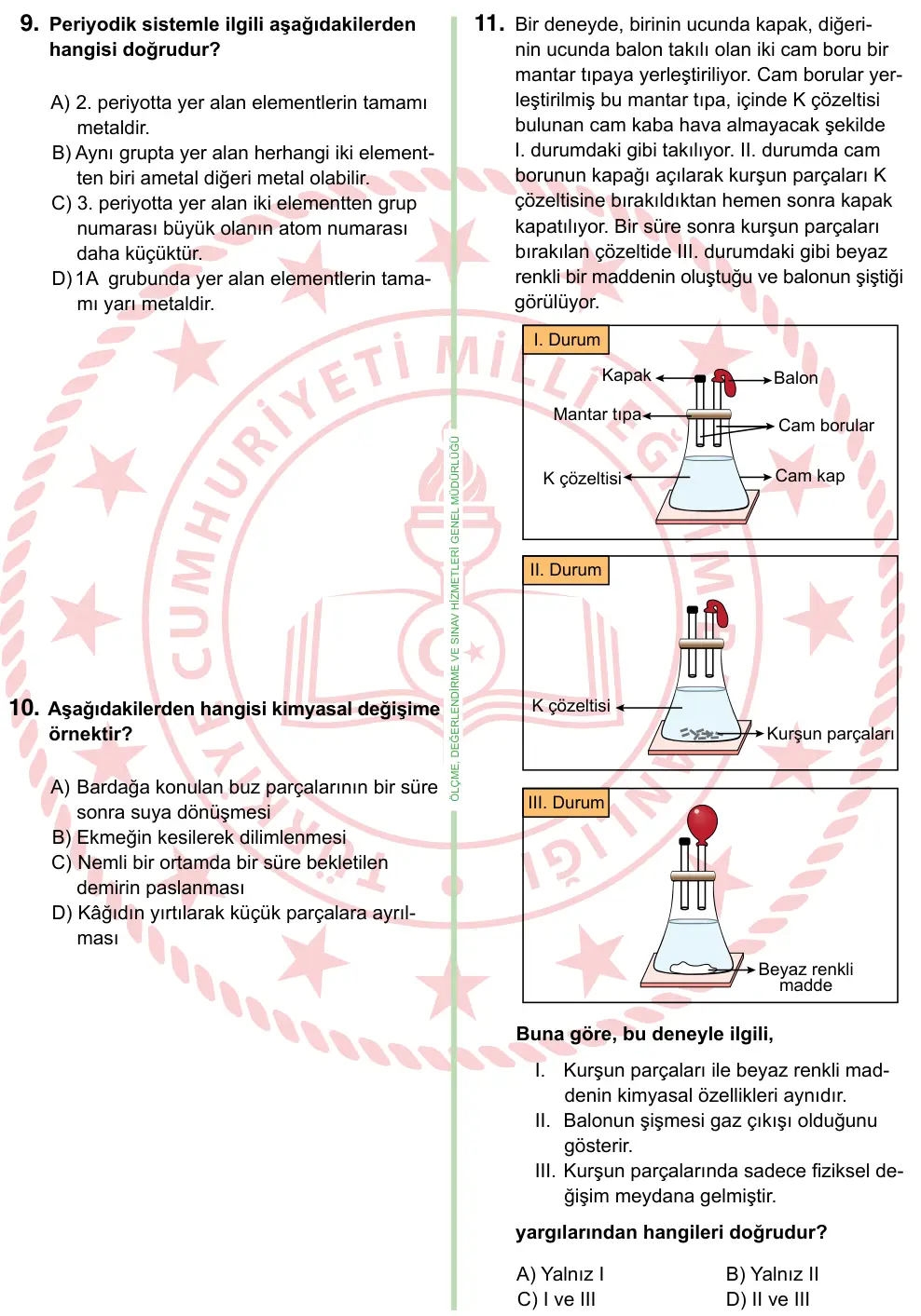 8. Sınıf ve Hazırlık Fen Bilimleri 2024 İOKBS Bursluluk Sınavı 11. Soru görseli