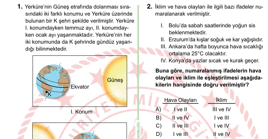 8. Sınıf ve Hazırlık Fen Bilimleri 2024 İOKBS Bursluluk Sınavı 2. Soru görseli