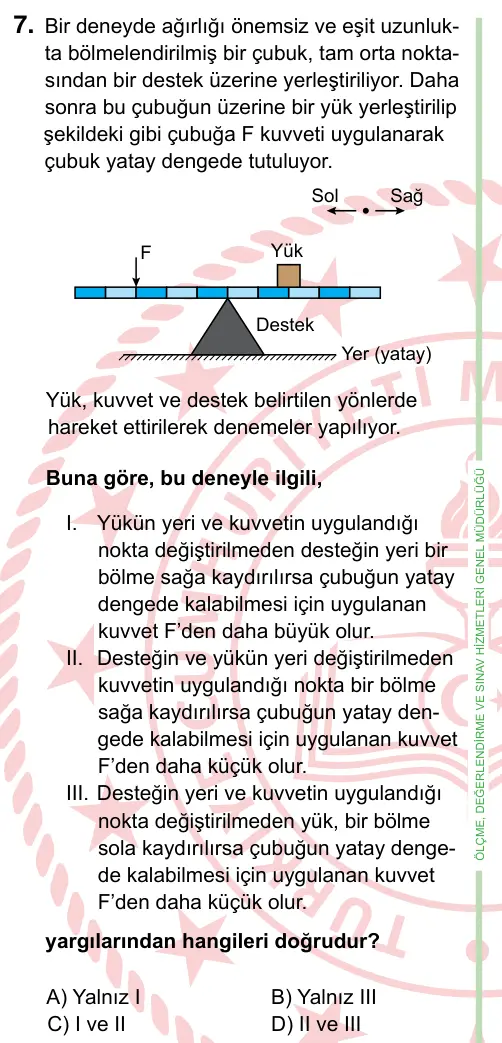 8. Sınıf ve Hazırlık Fen Bilimleri 2024 İOKBS Bursluluk Sınavı 7. Soru görseli