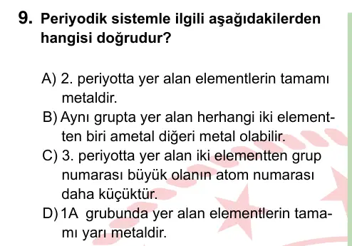 8. Sınıf ve Hazırlık Fen Bilimleri 2024 İOKBS Bursluluk Sınavı 9. Soru görseli