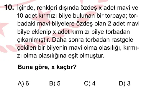 8. Sınıf ve Hazırlık Matematik 2024 İOKBS Bursluluk Sınavı 10. Soru görseli