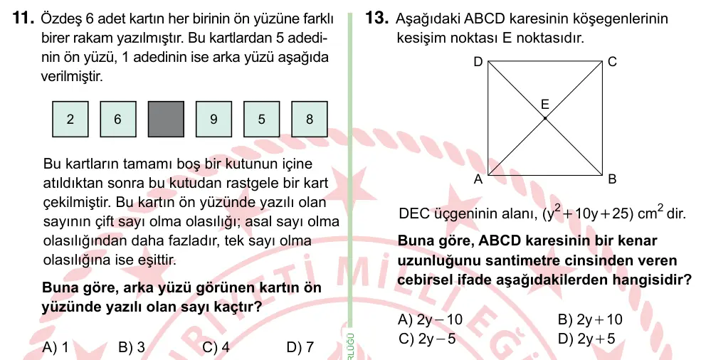8. Sınıf ve Hazırlık Matematik 2024 İOKBS Bursluluk Sınavı 11. Soru görseli