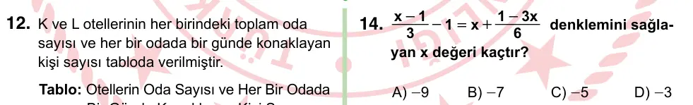 8. Sınıf ve Hazırlık Matematik 2024 İOKBS Bursluluk Sınavı 14. Soru görseli