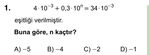 8. Sınıf ve Hazırlık Matematik 2024 İOKBS Bursluluk Sınavı 1. Soru görseli