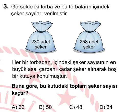 8. Sınıf ve Hazırlık Matematik 2024 İOKBS Bursluluk Sınavı 3. Soru görseli