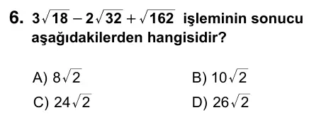 8. Sınıf ve Hazırlık Matematik 2024 İOKBS Bursluluk Sınavı 6. Soru görseli