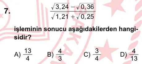 8. Sınıf ve Hazırlık Matematik 2024 İOKBS Bursluluk Sınavı 7. Soru görseli