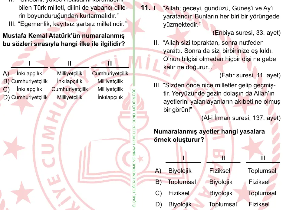 8. Sınıf ve Hazırlık Sosyal Bilgiler 2024 İOKBS Bursluluk Sınavı 11. Soru görseli