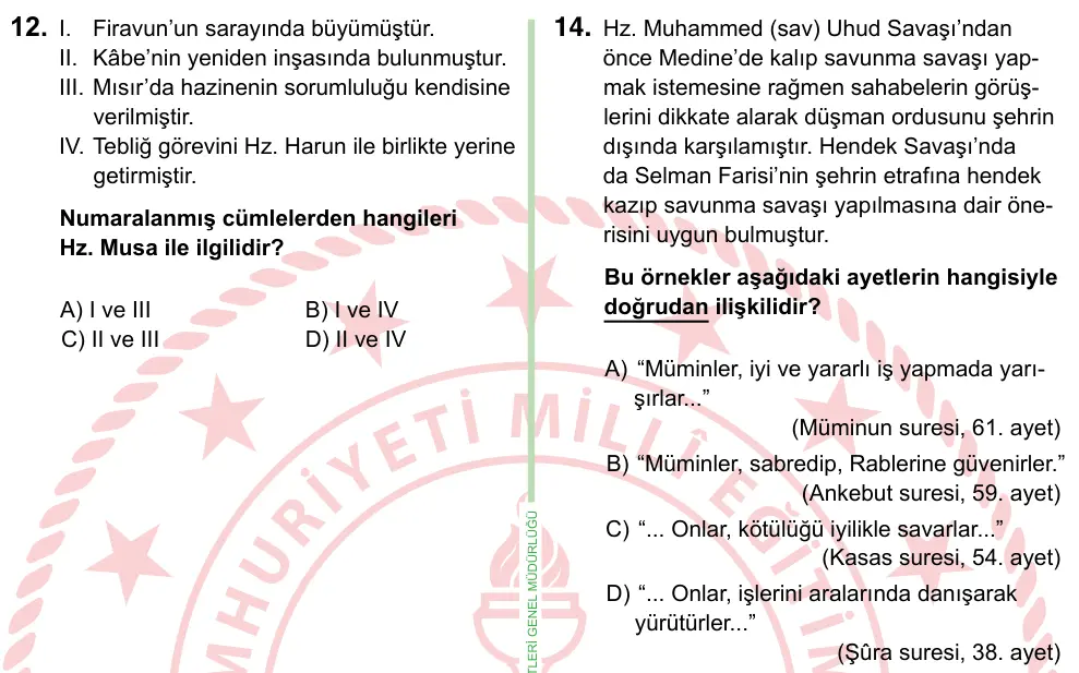 8. Sınıf ve Hazırlık Sosyal Bilgiler 2024 İOKBS Bursluluk Sınavı 14. Soru görseli