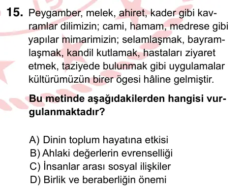 8. Sınıf ve Hazırlık Sosyal Bilgiler 2024 İOKBS Bursluluk Sınavı 15. Soru görseli