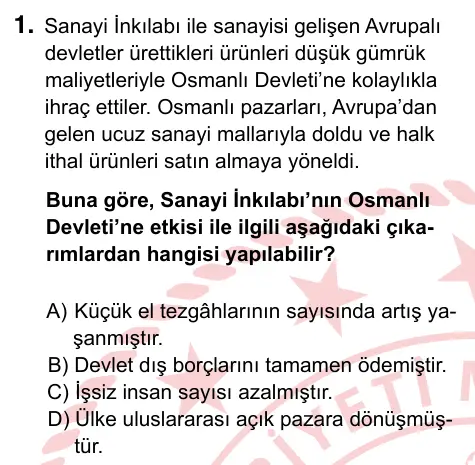 8. Sınıf ve Hazırlık Sosyal Bilgiler 2024 İOKBS Bursluluk Sınavı 1. Soru görseli