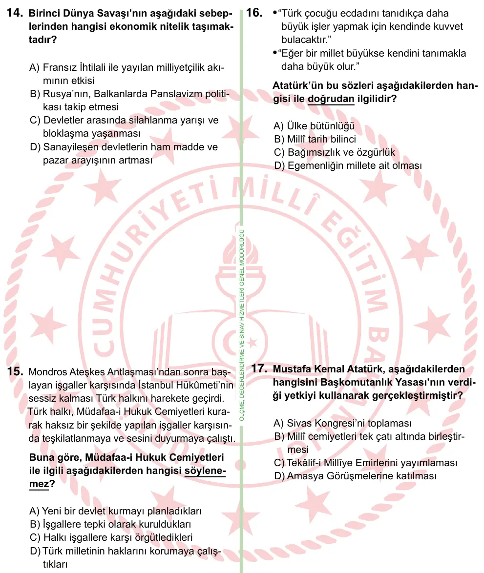 8. Sınıf ve Hazırlık Sosyal Bilgiler 2024 İOKBS Bursluluk Sınavı 20. Soru görseli (2/4)