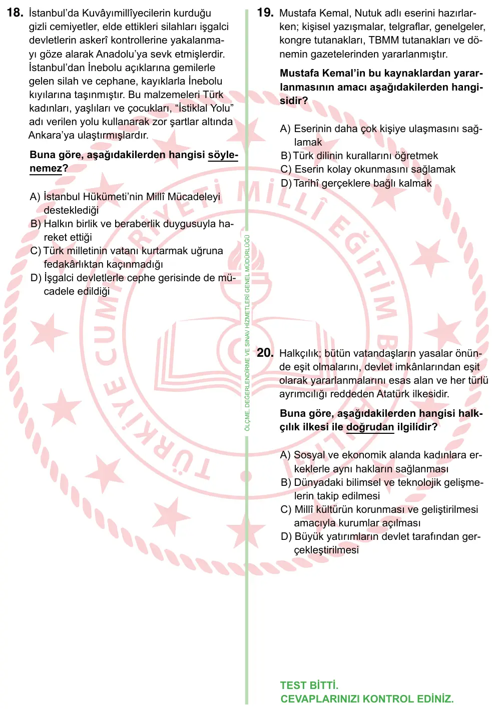 8. Sınıf ve Hazırlık Sosyal Bilgiler 2024 İOKBS Bursluluk Sınavı 20. Soru görseli (3/4)