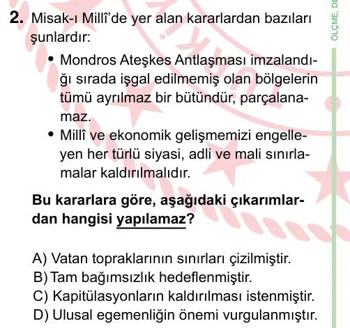 8. Sınıf ve Hazırlık Sosyal Bilgiler 2024 İOKBS Bursluluk Sınavı 2. Soru görseli