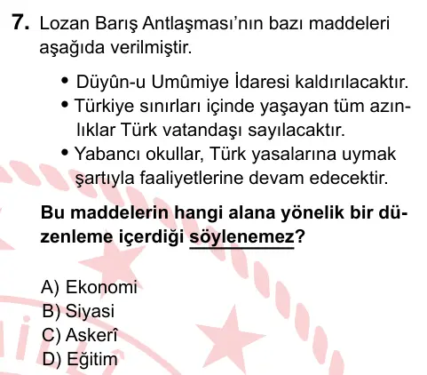 8. Sınıf ve Hazırlık Sosyal Bilgiler 2024 İOKBS Bursluluk Sınavı 7. Soru görseli
