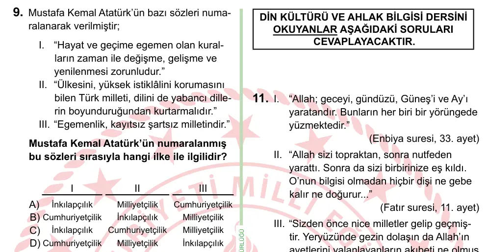 8. Sınıf ve Hazırlık Sosyal Bilgiler 2024 İOKBS Bursluluk Sınavı 9. Soru görseli