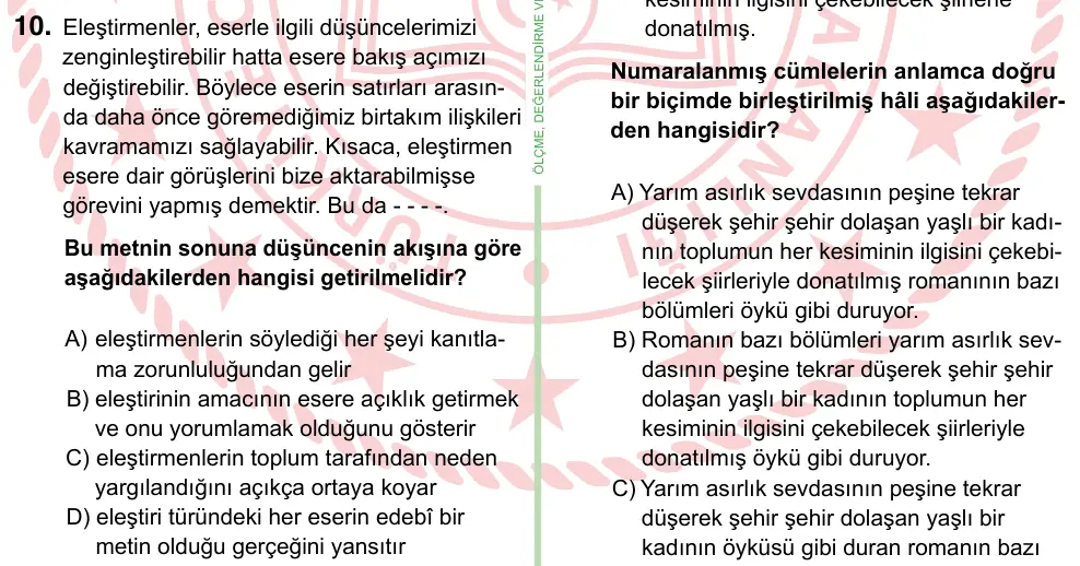 8. Sınıf ve Hazırlık Türkçe 2024 İOKBS Bursluluk Sınavı 10. Soru görseli