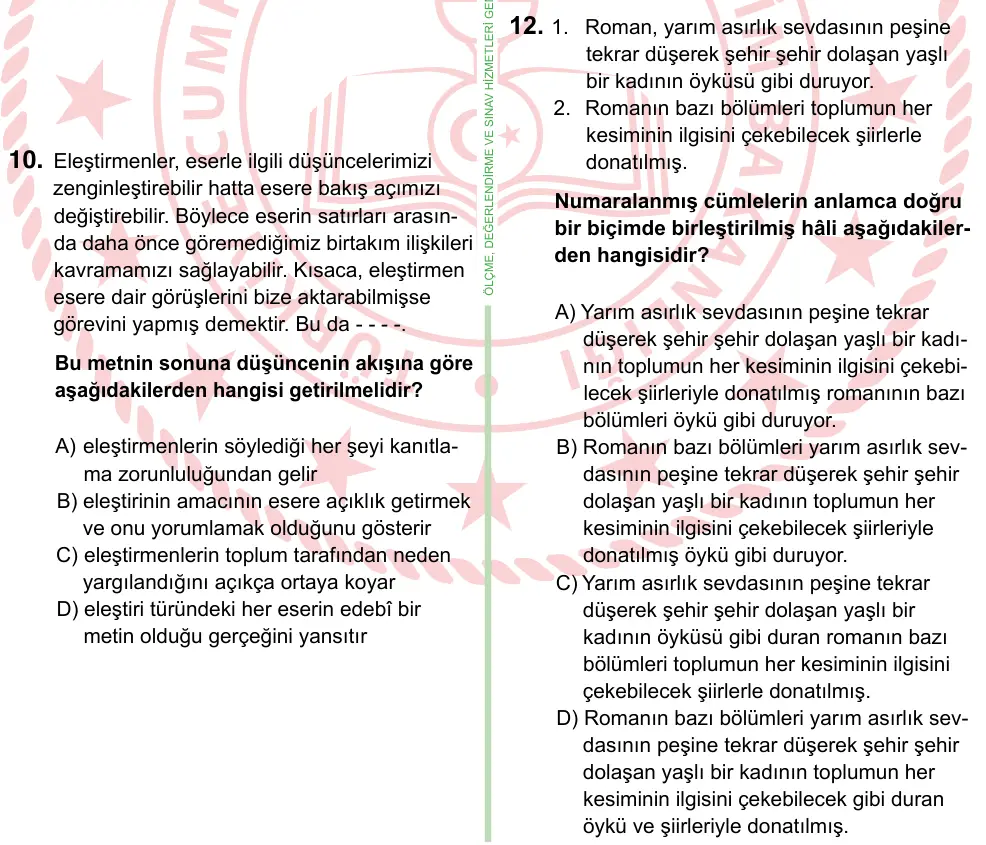 8. Sınıf ve Hazırlık Türkçe 2024 İOKBS Bursluluk Sınavı 12. Soru görseli
