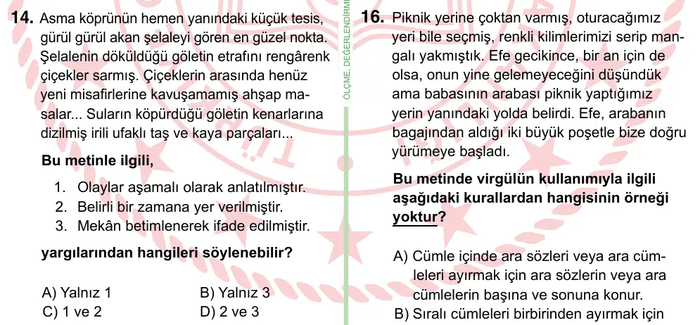 8. Sınıf ve Hazırlık Türkçe 2024 İOKBS Bursluluk Sınavı 14. Soru görseli