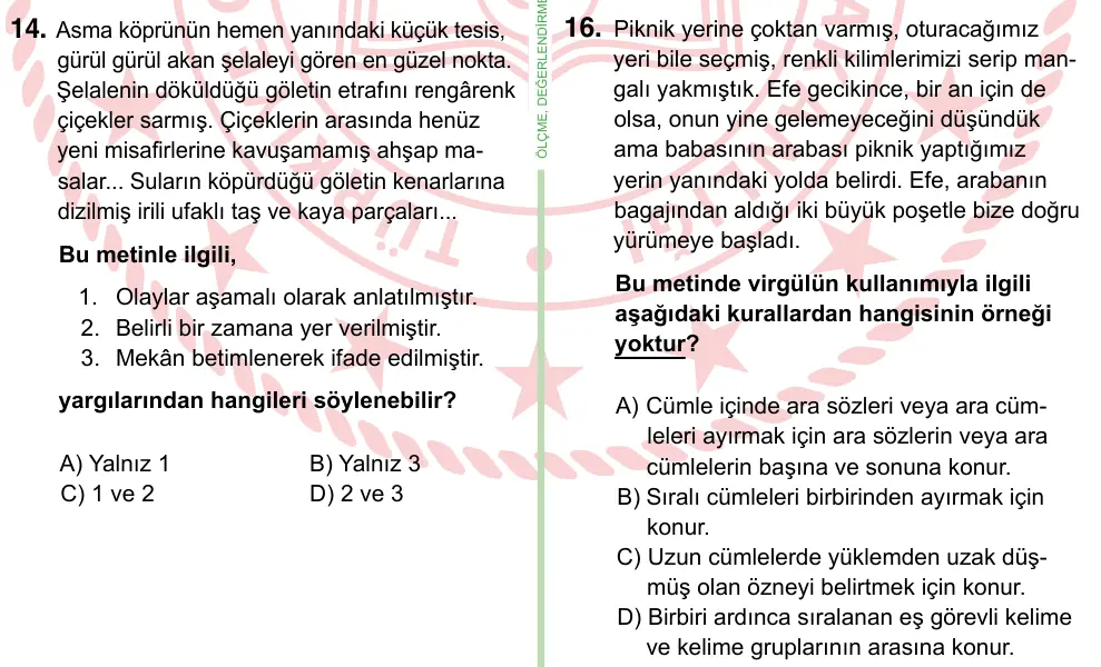8. Sınıf ve Hazırlık Türkçe 2024 İOKBS Bursluluk Sınavı 16. Soru görseli