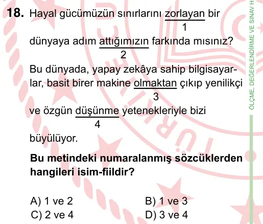 8. Sınıf ve Hazırlık Türkçe 2024 İOKBS Bursluluk Sınavı 18. Soru görseli