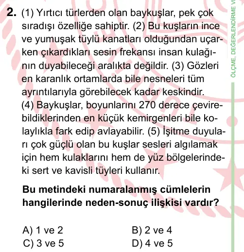 8. Sınıf ve Hazırlık Türkçe 2024 İOKBS Bursluluk Sınavı 2. Soru görseli