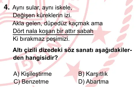 8. Sınıf ve Hazırlık Türkçe 2024 İOKBS Bursluluk Sınavı 4. Soru görseli